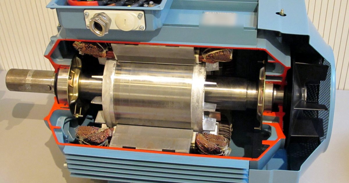 Üç fazlı asenkron motorun stator, rotor ve klemens düzenini gösteren kesit modeli
